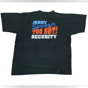 Vtg 1990s Jerry Springer Too Hot Security Print T-Shirt (XL) 